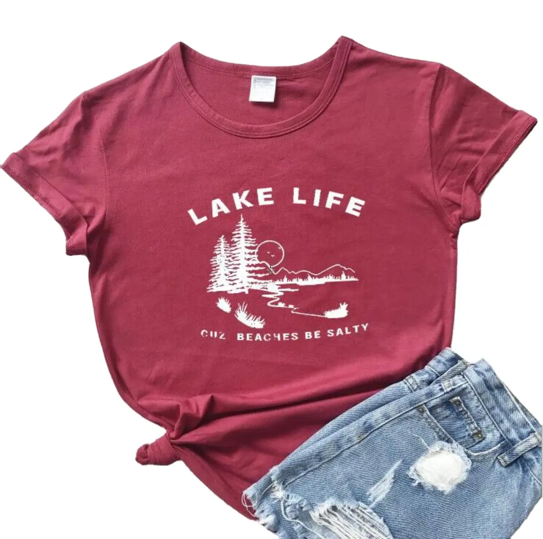 New Women T-Shirt Short Sleeve Lake Life Beaches Be Salty Print O-Neck T-Shirt 2018 Female Casual t shirt Ladies Tops Tee