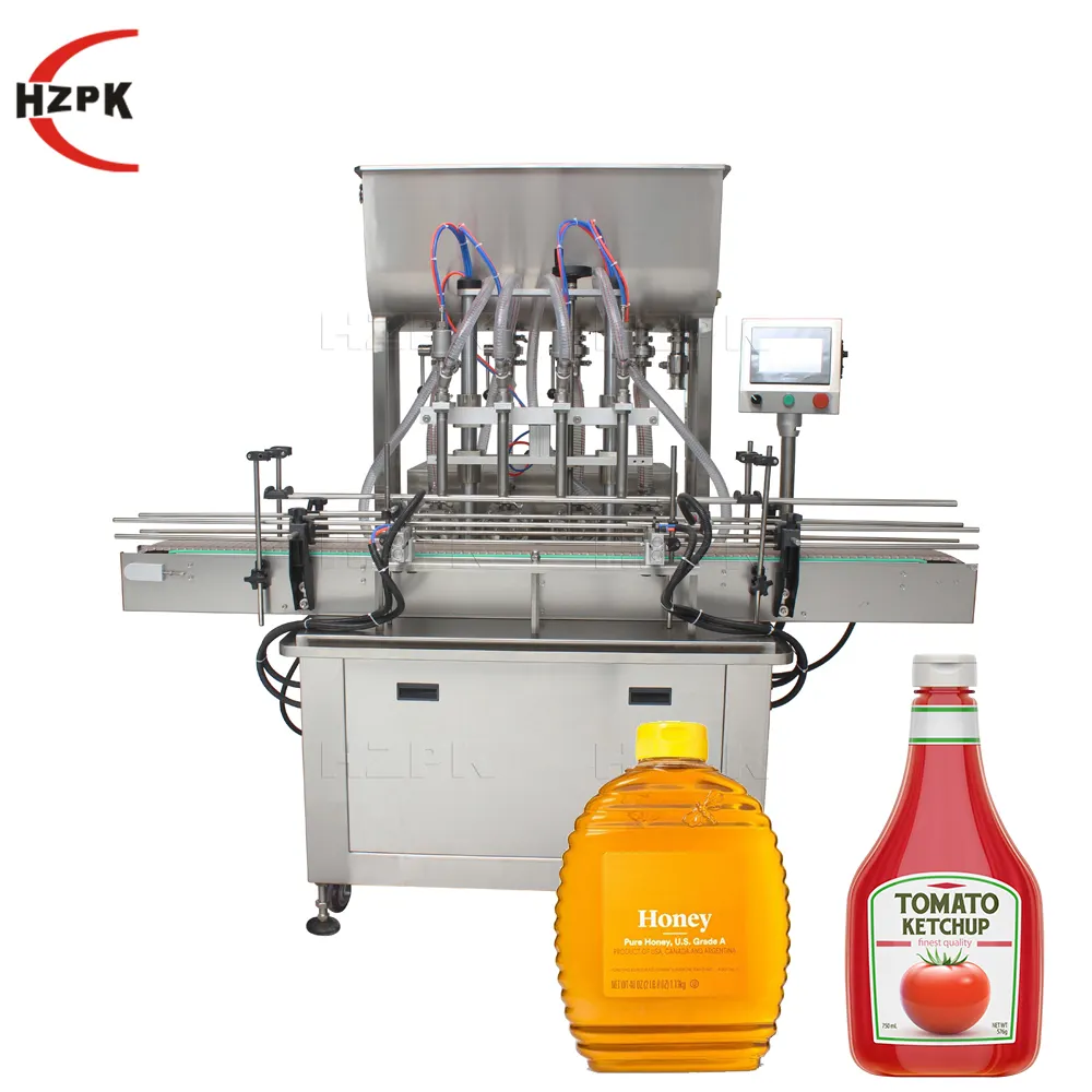 HZPK automatische 4-Kopf-Creme Kosmetik Waschmittel Gel Flasche Öl Honig paste Sauce Rotor Pumpe Füll maschine
