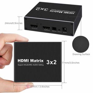 3x2 HDMI Matrix Switch 4K @ 60HZ 3 in 2 aus HDMI HD Switcher/Splitter, mit SPDIF und 3,5mm Audio Extractor