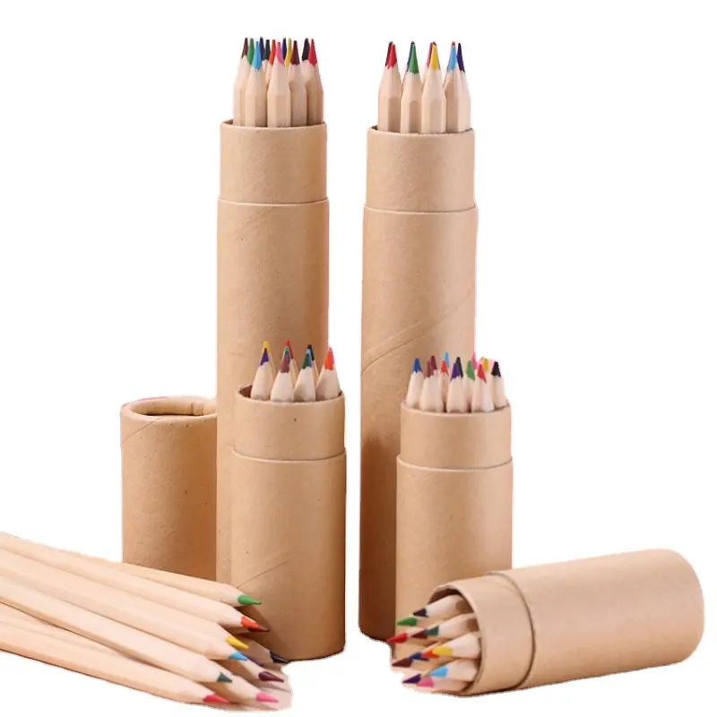 Ensemble de crayons en bois 12 couleurs de haute qualité, crayons de couleur avec logo personnalisé Triangle naturel écologique pour enfants