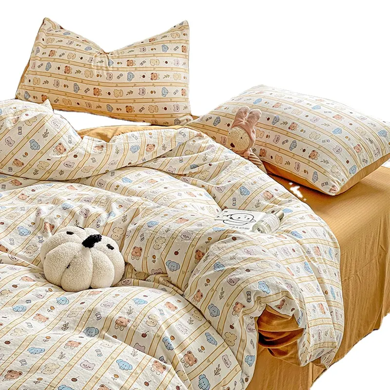 Kleine Zhu Baumwolle vierteiliges Set kleine frische weiße Baumwolle Bettwäsche Set Bett europäische Bettwäsche Set