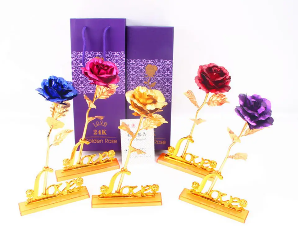 Coffret cadeau de luxe pour la saint-valentin, fête des mères, or 24k, Rose, fleur, Rose dorée