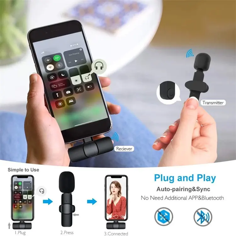 Micro Cài Ve Áo Không Dây, Micrô Thu Âm Cầm Tay, Quay Video, Phát Mic Cho IPhone, Android, Chơi Game Trực Tiếp, Điện Thoại Di Động, Camera