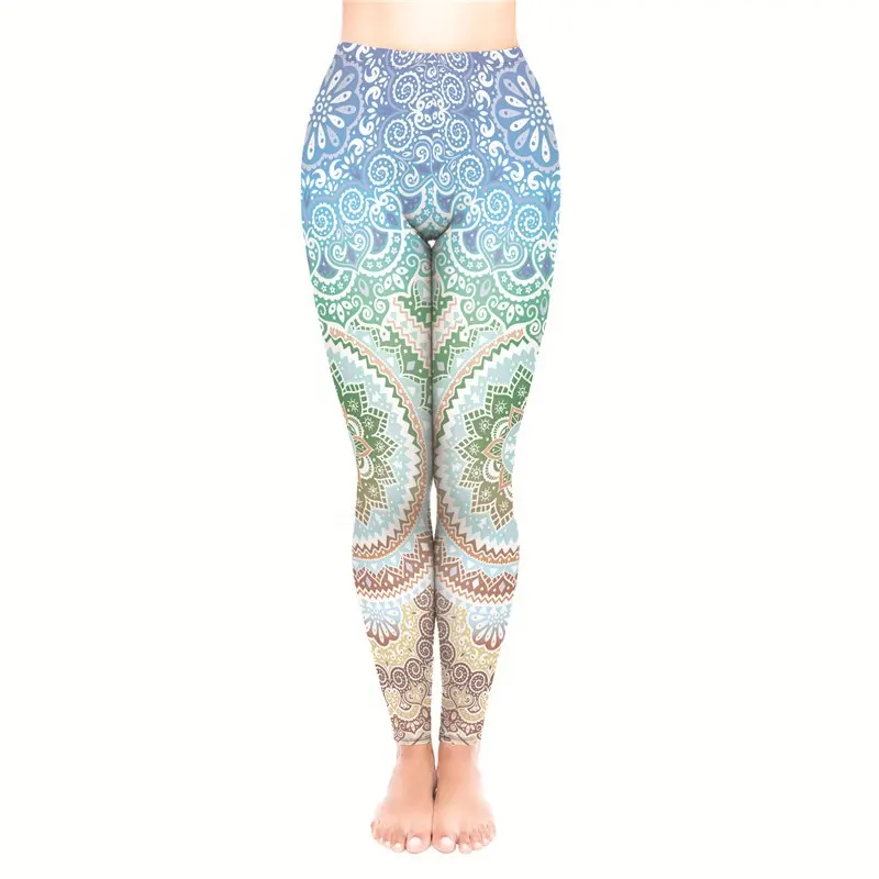 Mallas elásticas suaves con estampado azteca azul para mujer, Leggings hasta el tobillo, nuevo diseño