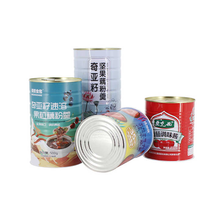 Boîtes de conserve vides imprimées en usine personnalisées 3 pièces emballées sur mesure pour poudre de fruit de qualité alimentaire emballage d'aliments en conserve avec couvercle à ouverture facile
