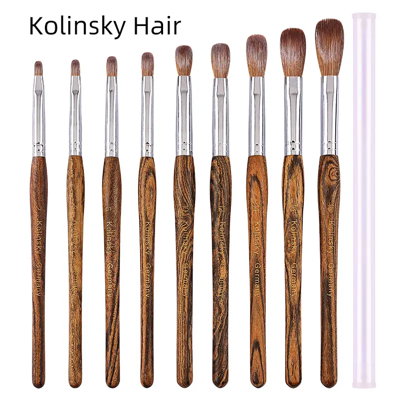 Vente chaude Nail Art Brush #2-18 Taille Manche En Bois Brosse Ronde Blooming Kolinsky Cheveux Acrylique Nail Brush Manucure Outil