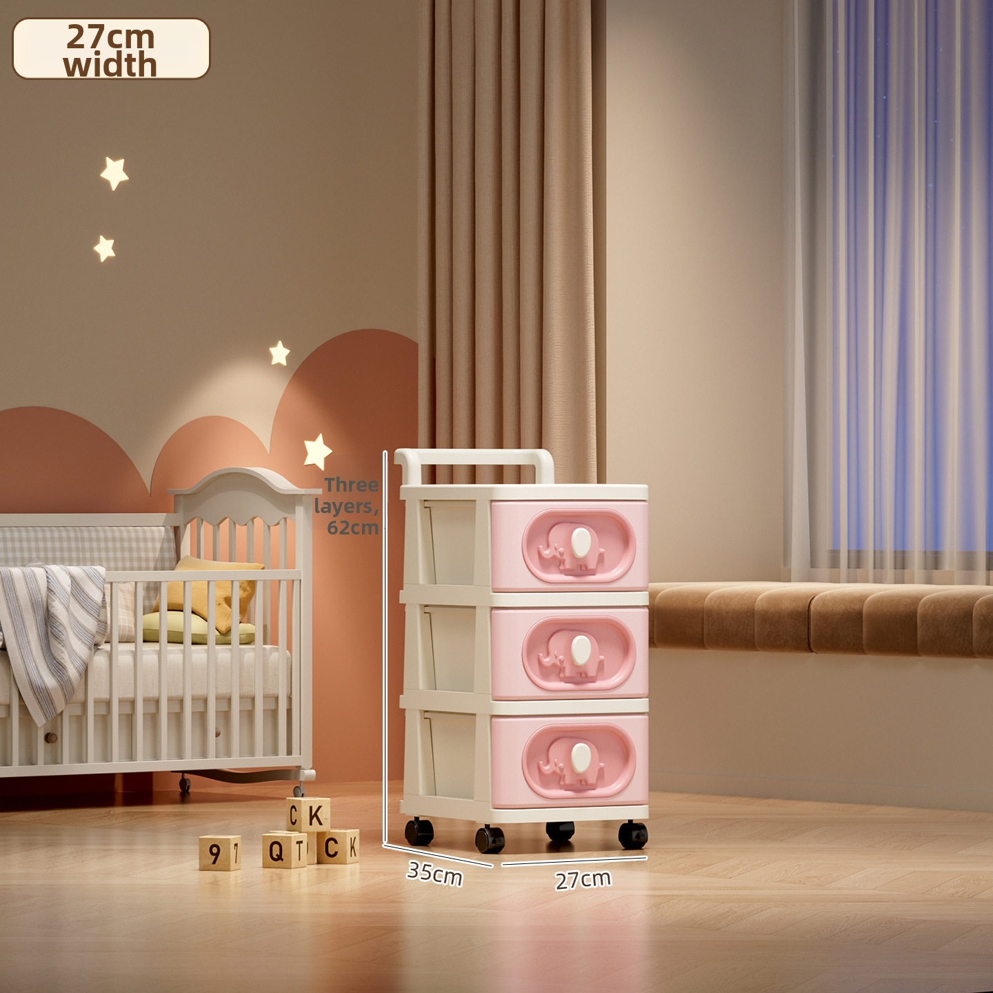 Petit chariot éléphant à 27 faces avec trois étages - rose