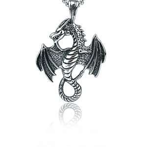 Dragon <strong>Heritage</strong> Men's Retro Pendant Animal Jewelry Metal Stainless Steel square Pearl Necklace Wholesale