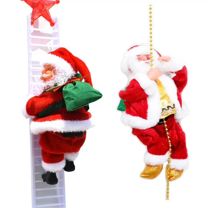 ปีนบันไดปีนลูกปัดเพลงไฟฟ้าซานตาคลอสตุ๊กตาตุ๊กตาเครื่องประดับตกแต่งของขวัญคริสต์มาส