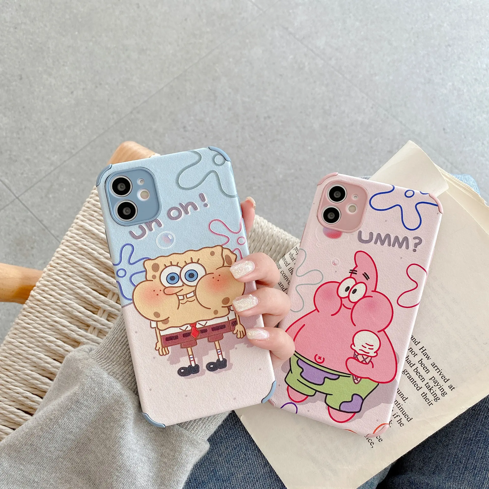 Casing iPhone 2021, Penutup Pelindung Lembut Ramping untuk iPhone 11 Xs Max 7 8 Plus untuk iPhone 12 Cetak Casing SpongeBob SquarePants