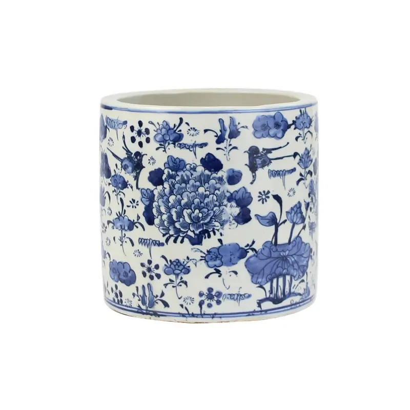 RZKT03-D blu e bianco paesaggio cinese floreale in ceramica vaso a buon mercato pennello vaso