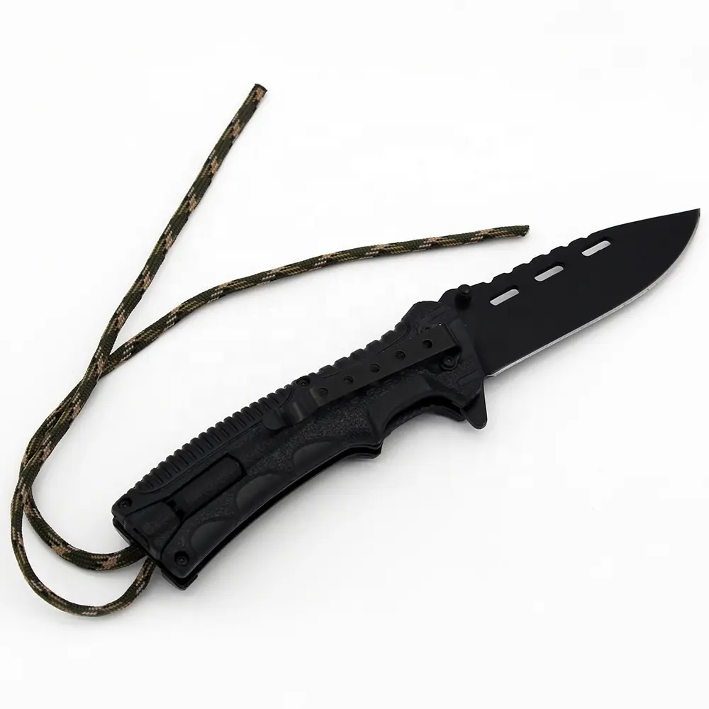 Atacado Envolvido Corda ABS Handle Tactical Camping Survival Folding Pocket Knife com Fire Starter E Apito