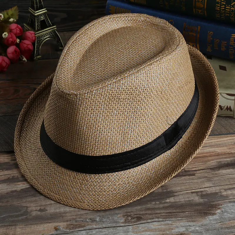 Moda erkekler haddelenmiş Hollow caz şapka kağıt saman Fedora şapka yaz plaj güneş hasır Panama şapka