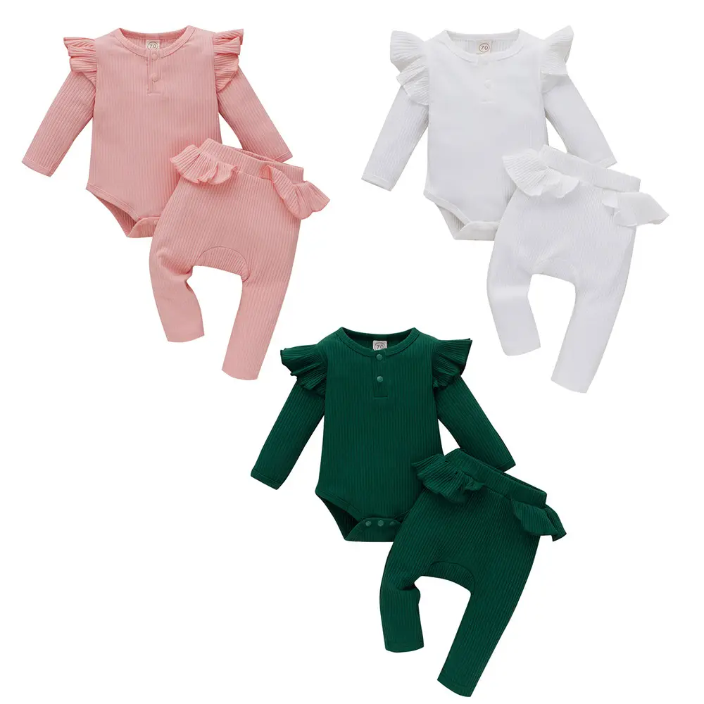 Изготовленный на заказ OEM ODM Одежда для младенцев вельветовый для девочек ребристый хлопковый комбинезон с оборками брюки наряды комплект одежды для новорожденных с рукавицами