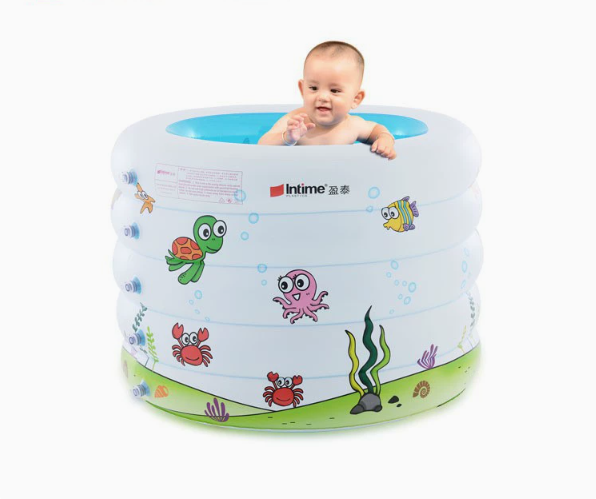 Piscina infantil redonda con estampado, de cinco anillos y paredes reforzadas.