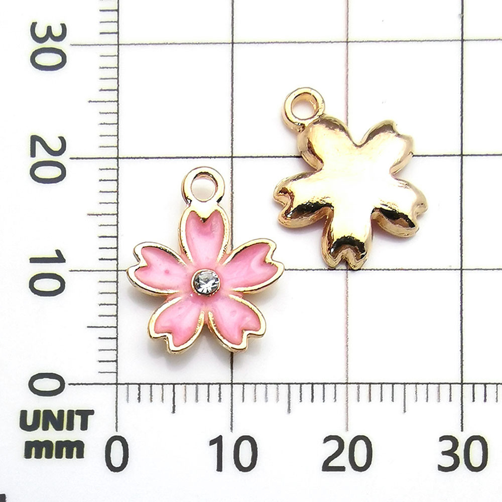 ดอกซากุระสีชมพู 1 ดอกพร้อมหยดน้ำมัน - 0.8g - 14*17mm - 11896