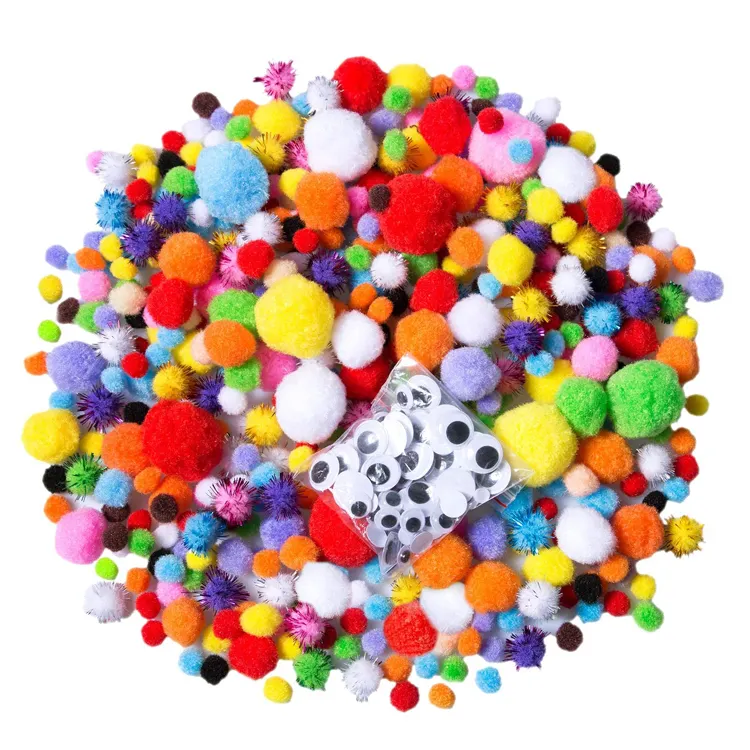 Pompons variados para artesanato, bolas de pompoms para artesanato, artes e artesanato, multicoloridos, 1 academia, 1600 peças