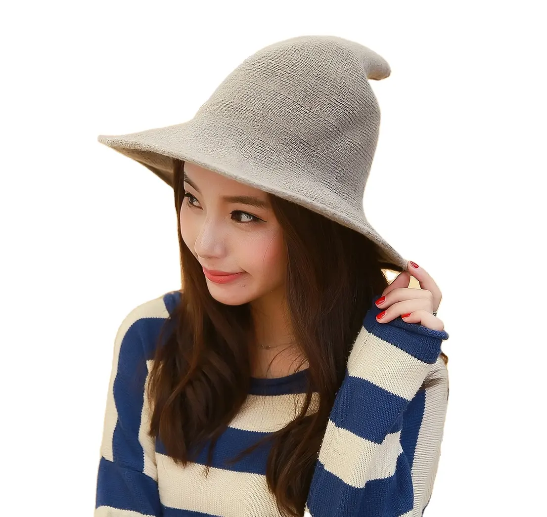 N1217 vendita calda Halloween cappello da pescatore in lana a tesa larga cappelli da festa a punta donna Cosplay Wizard Magical Witch Party Hat