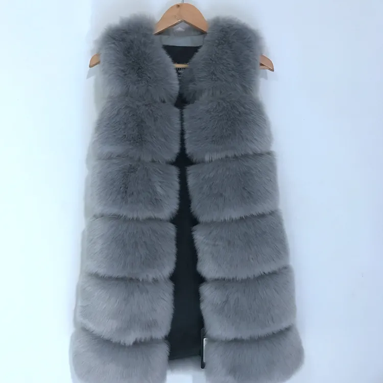 Manteau Long de fourrure de renard, couleur naturelle, hiver,