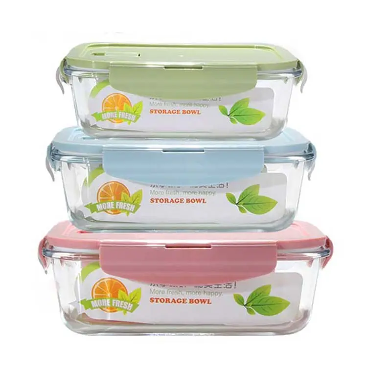 Vente en gros 3 pièces hermétique rose préparation de repas stockage alimentaire conteneur verre Bento boîtes à déjeuner avec diviseur micro-ondes lave-vaisselle