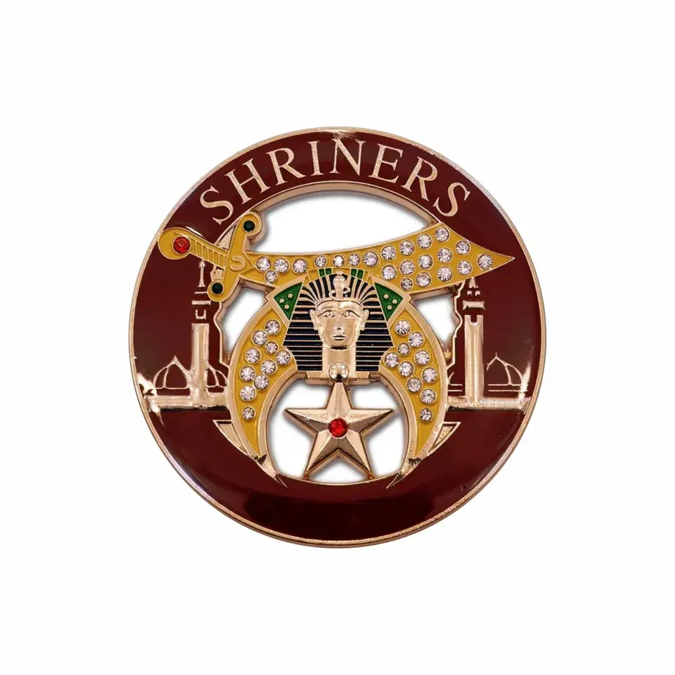 Shriner emblema automotivo borgonha, emblema maçônico de strass com costas adesivas para carro