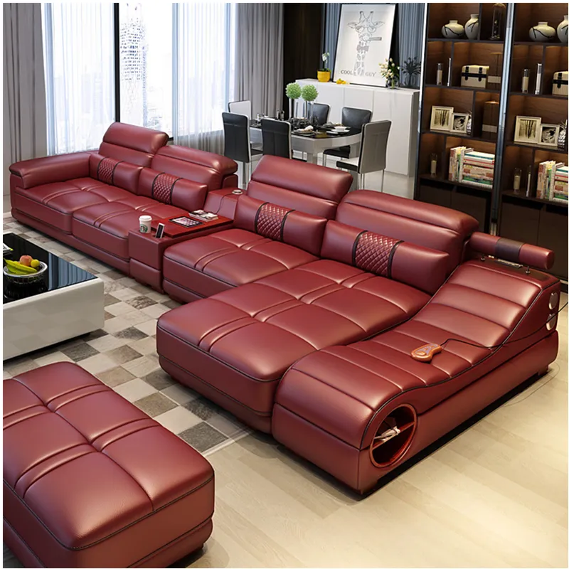 De cuero genuino estilo moderno habitación sofá rojo