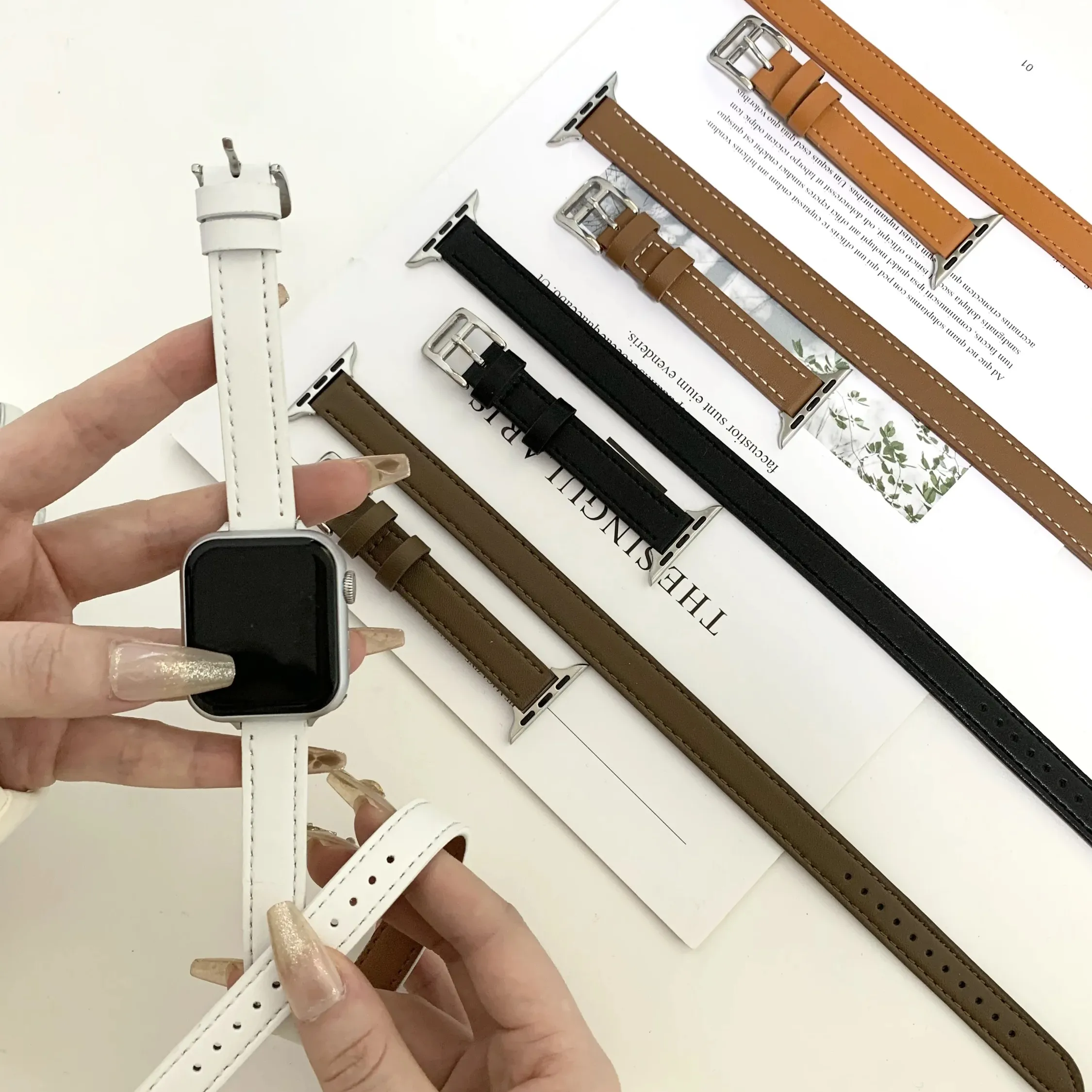 Cinturini in pelle a doppio cerchio per orologi Apple Watch 42/45/49mm in pelle orologio da polso bandFor Iwatch Se 9/8/7