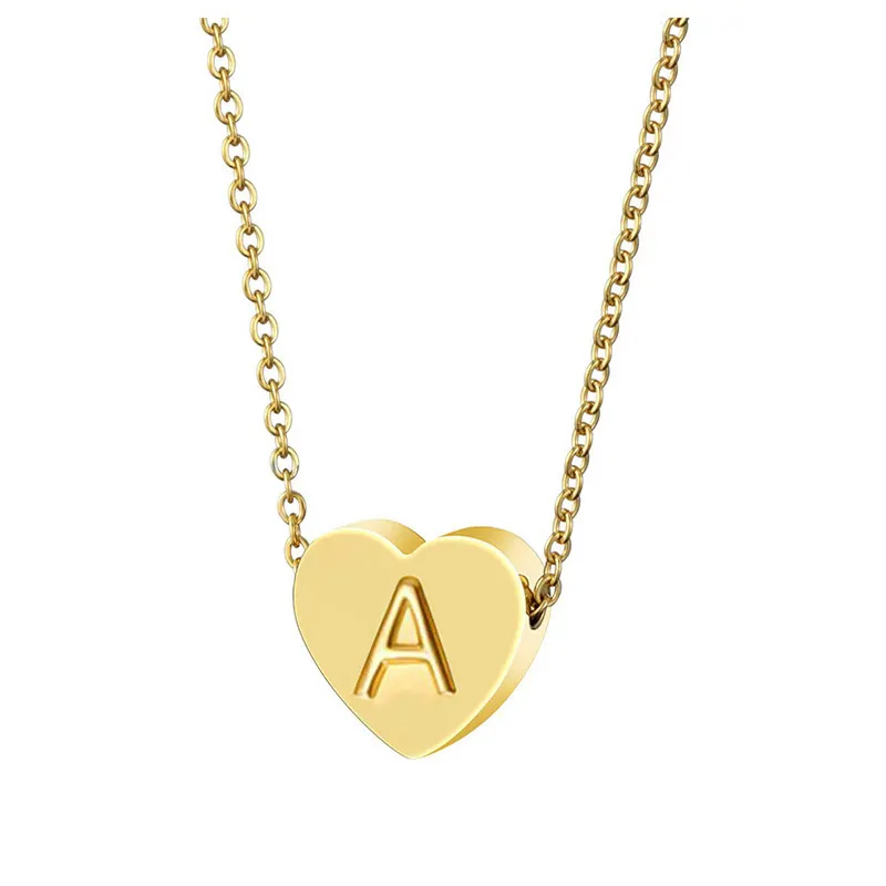 Colgante de acero inoxidable con inicial de corazón para mujer, joyería, 26 letras, nombre