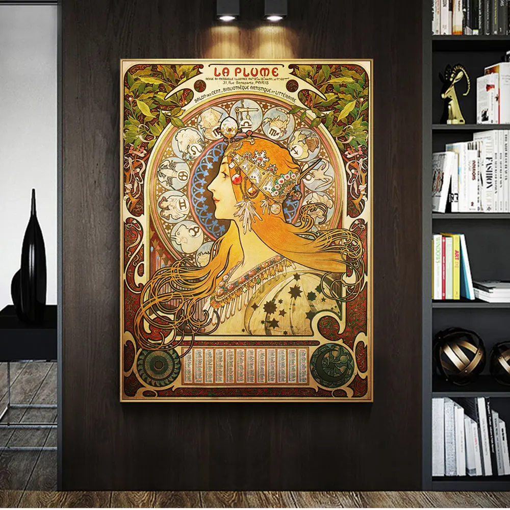 Alphonse Mucha ภาพประกอบศิลปะที่มีชื่อเสียงพิมพ์บนโปสเตอร์ผ้าใบและพิมพ์ศิลปะคลาสสิกนูโวผู้หญิงภาพศิลปะการตกแต่งบ้าน