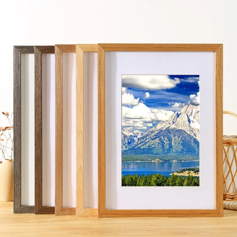 Various styles of pictures Customized Natural Solid Wood Picture Frames Glass photo frame Labeling OEM Packaging change