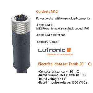 Actuator Sensor Cordset with Overmolded Circular Connector:M12 Female Straight L-coded, 4/5 Pole IP67 PUR 2m, 1200 05L 332 2m - Product Image 4