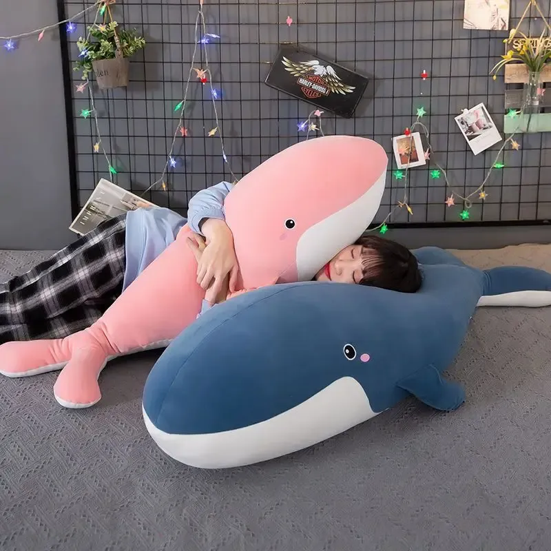 Brinquedo de pelúcia baleia fofa, boneco de pelúcia super macio de 140 cm, animal marinho grande, travesseiro de dormir, presente de aniversário, dia dos namorados
