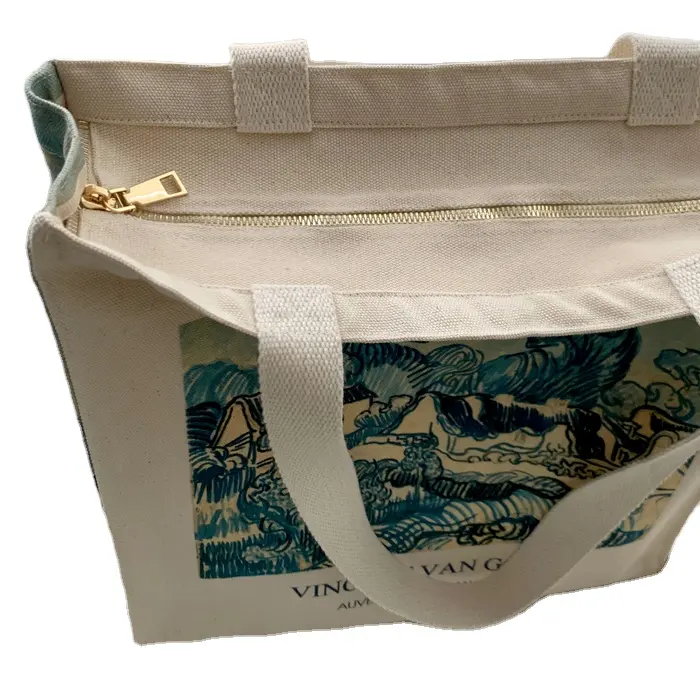 Kunden spezifische Logo Eco Ladies Canvas Tote mit Reiß verschluss Recycled Cotton Bags Cotton Shopping Bag Wieder verwendbare Outing Organizer Bag