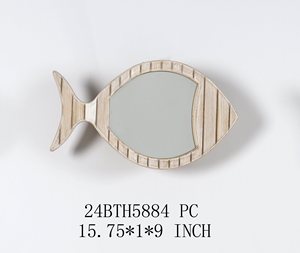 Wooden Wall <strong>Mirror</strong> Vintage Interior <strong>America</strong> Style 40X 22CM Coastal Fish Shape <strong>Mirrors</strong> Decor Wall with Wooden Frame - Product Image 5