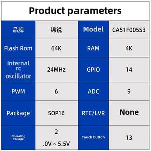 Jinrui Ca51F005S3 Sop16 microcontrollore Ad Touch Chip FPGA-based sviluppo del programma Flash MCU - Product Image 2
