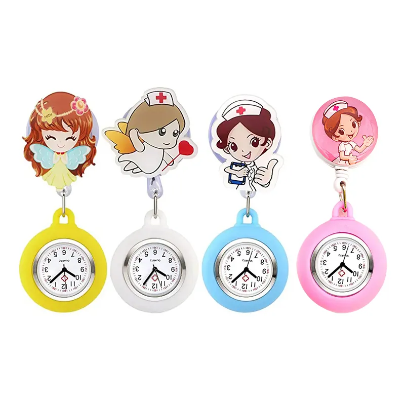 Reloj de silicona de bolsillo con broche de pecho impermeable de dibujos animados