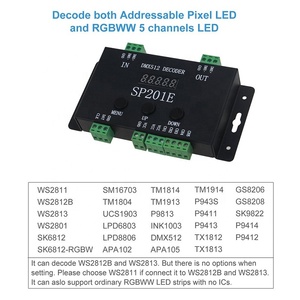 SP201E DMX至SPI控制器解码器5通道DMX512 RGB WW解码器发光二极管控制器，用于DC5-24V可寻址像素灯带