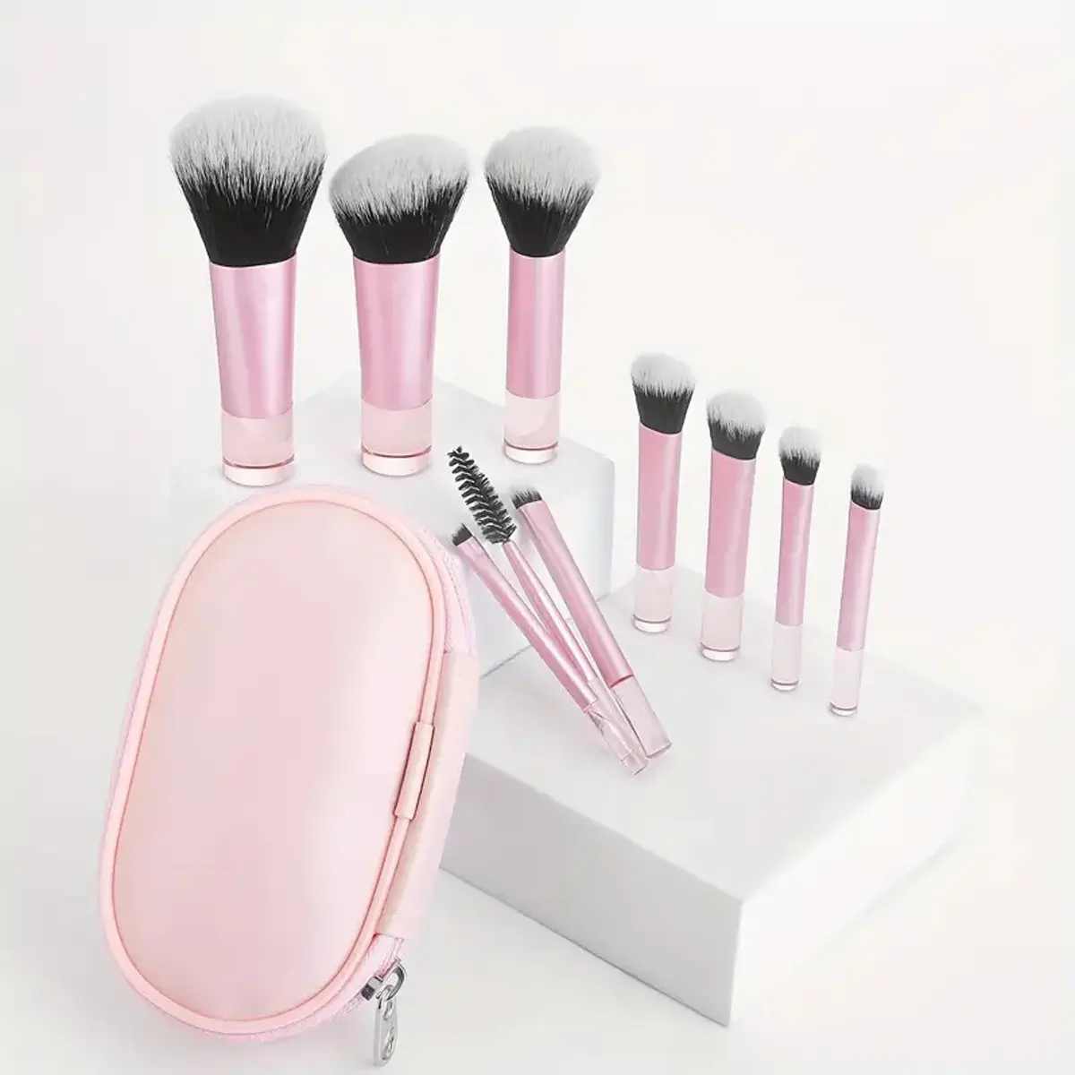 Juego de brochas de maquillaje de alta calidad, 10 Uds., Mini tubo colorido de viaje personalizado, brochas de maquillaje con mango transparente de resina acortada con bolsa