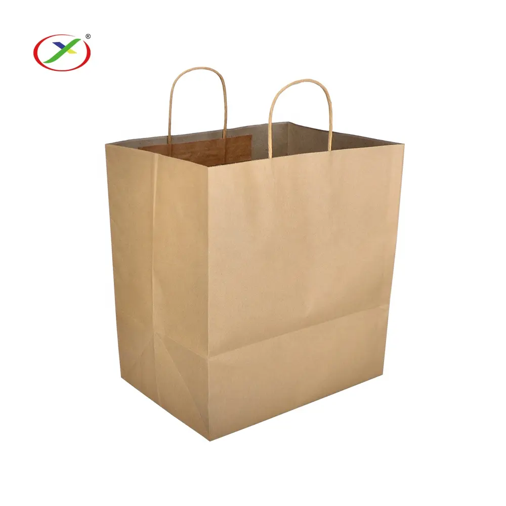 Fabbrica personalizzata per uso alimentare Take Away Packaging Cake Pizza Candy Sushi Burge White Brown Kraft Shopping Paper Bag con manici