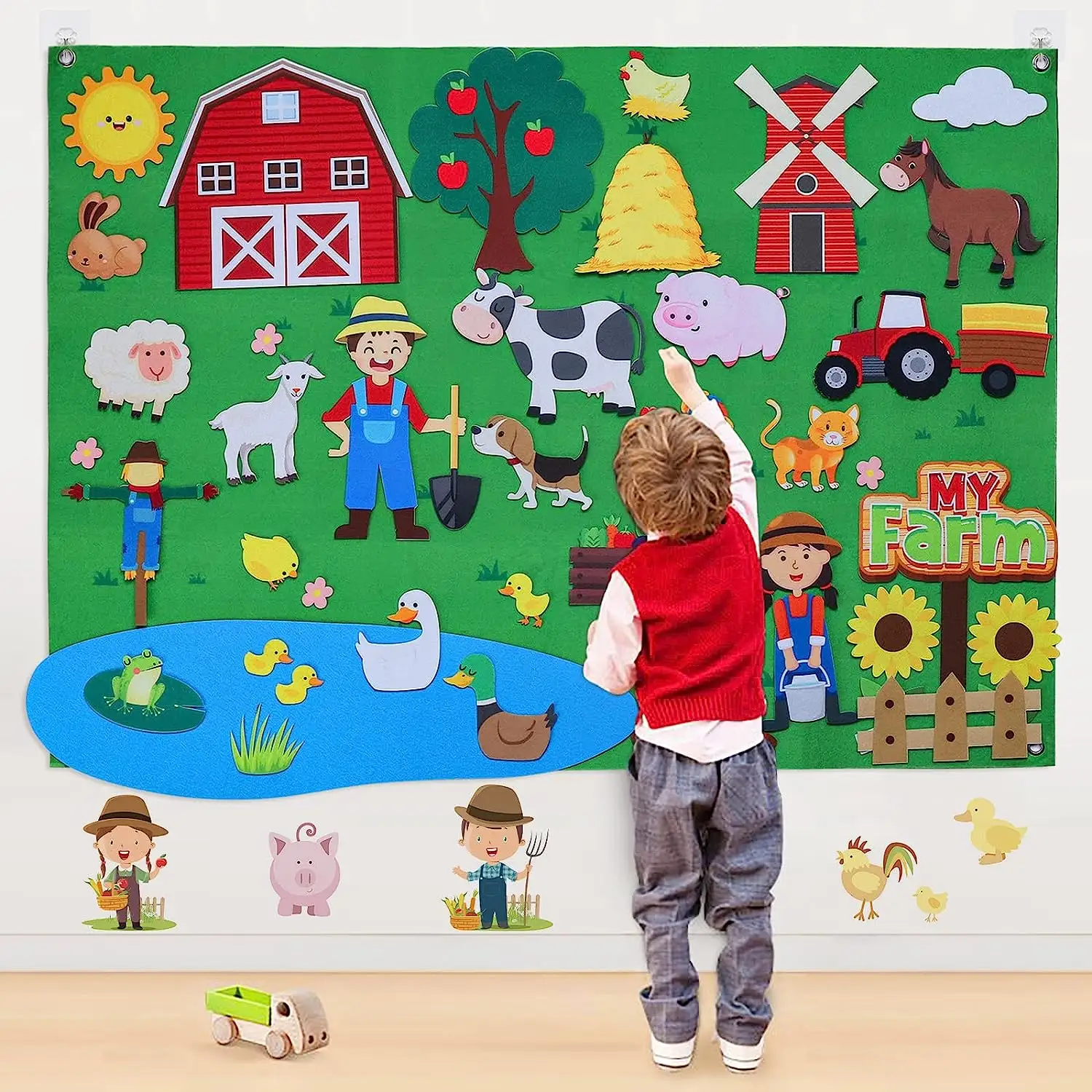 Juego de tablero de Historia de fieltro de animales de granja para niños pequeños, tablero de franela de aprendizaje temprano con temática preescolar, Kit de juego interactivo doméstico de corral