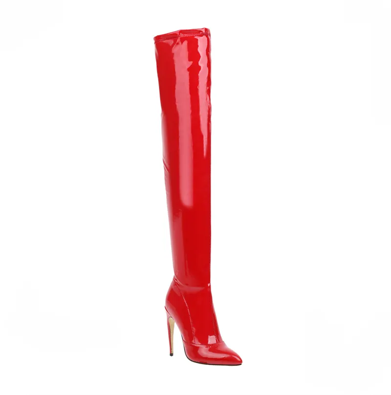 WETKISS Großhandel Night Club Latex schuhe Stiletto Heels Over Knee Stiefel Sexy Red Stretchy Long Boots Oberschenkel High Boots Women