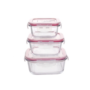 Set di ciotole in vetro Set di scatole per il pranzo in vetro per microonde Set di contenitori in vetro in stile semplice con coperchio rettangolare per la conservazione degli alimenti