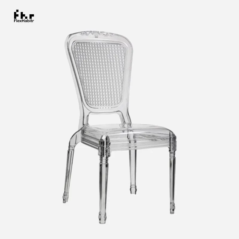 كرسي Chavari الشفاف الأكثر شعبية في تخفيضات كبيرة لعام 2024 للحفلات والمطاعم مصنوع من الأكريليك الشفاف كرسي الزفاف من البلاستيك الشفاف