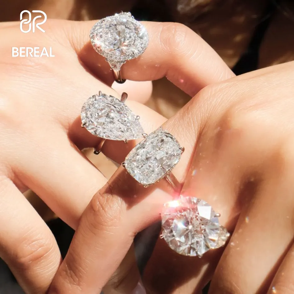 GIA Vvs Lab cincin pernikahan emas padat 18K potongan Oval berseri wanita cincin pertunangan soliter berlian buatan dewasa 10K 14K