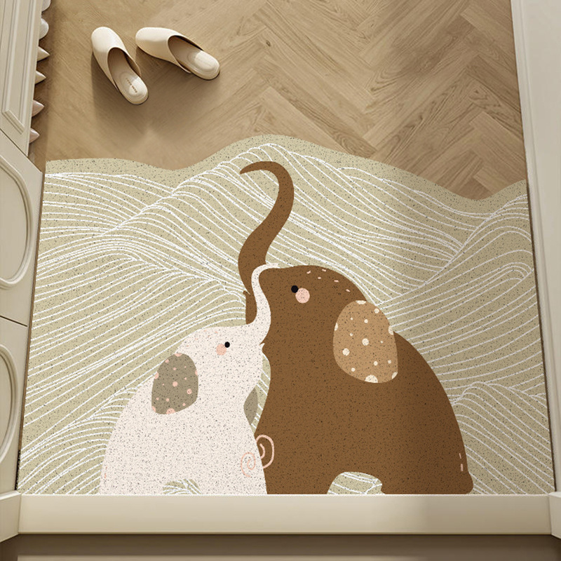 Elephant and baby elephant with mountain and river pattern, brown