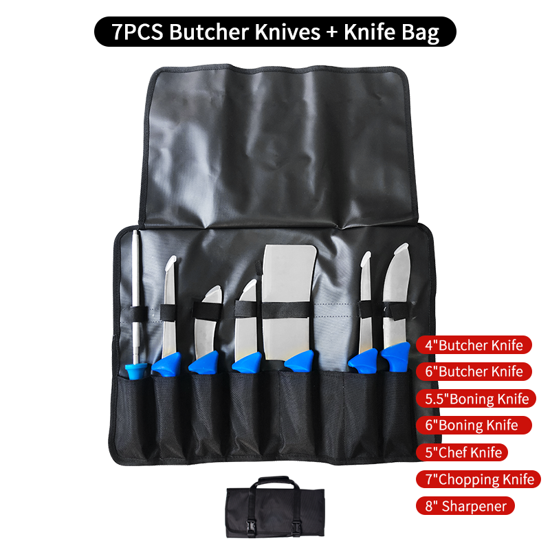 7 Couteaux de Boucher + Sac à Couteaux