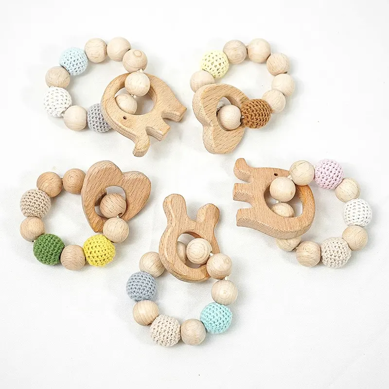 Anak-anak Kustom Yang Unik Montessori Kayu Hutan Manik-manik Kayu Mainan Crochet Bayi Teether