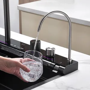 Fabrika satış yeni SUS 304 el yapımı çok fonksiyonlu Nano koyu gri alttan monteli mutfak lavabosu şelale musluk ile - Product Image 5