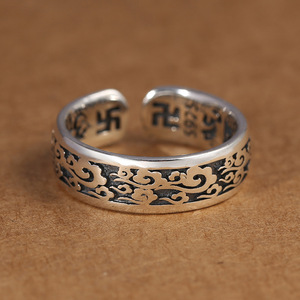 Großhandel S925 Sterling Silber Ring für Männer und Frauen Retro verstellbare Öffnung Einfache Vajra Muster Ring buddhistischen Schmuck
