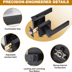 Nhiệm Vụ Nặng Nề Matte Màu Đen Vuông Phòng Tắm Cửa Khóa Xử Lý Dễ Dàng Cài Đặt Phòng Ngủ Phòng Tắm Cửa Xử Lý Khóa Thiết Lập - Product Image 2